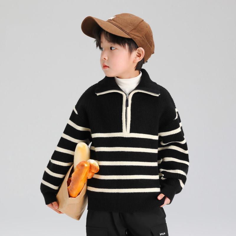 ニット キッズ 男の子 ボーダー柄 春秋物 セーター 子供服 長袖 ポロネック