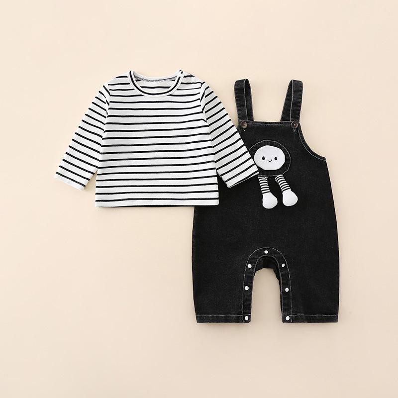 子供服 セットアップ 秋物 ボーダー Tシャツ デニム サロペット 2点セット かわいい 幼児 女の子