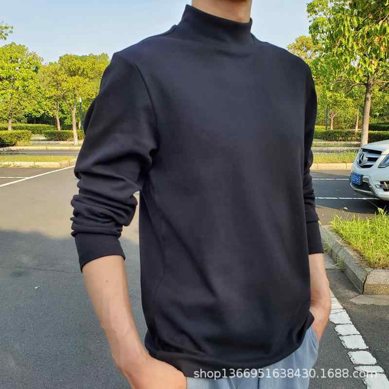 Rakuten - Tシャツ メンズ 男性用 ペルー産ピマ綿 ホワイト 白色 長袖 ハーフハイネック 無地 コットン 綿100% ゆったり ベーシック
