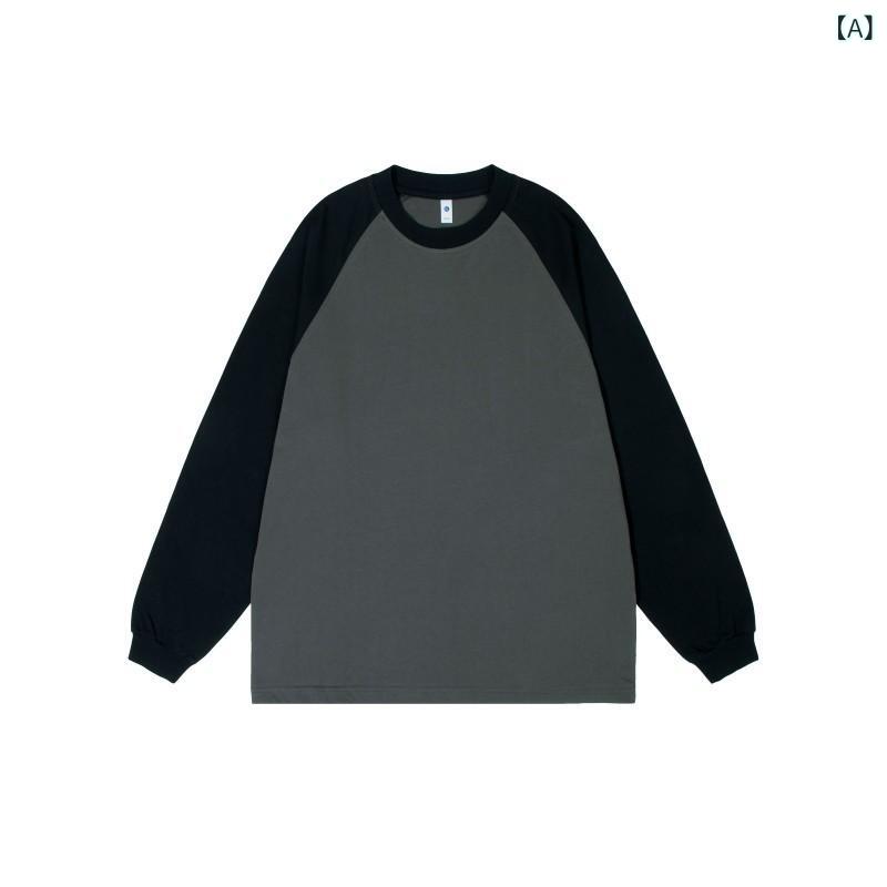 乐天商城 - Tシャツ 男女兼用 240G 純綿 長袖 切り替え ラウンドネック トップス リラックスフィット カジュアルスタイル