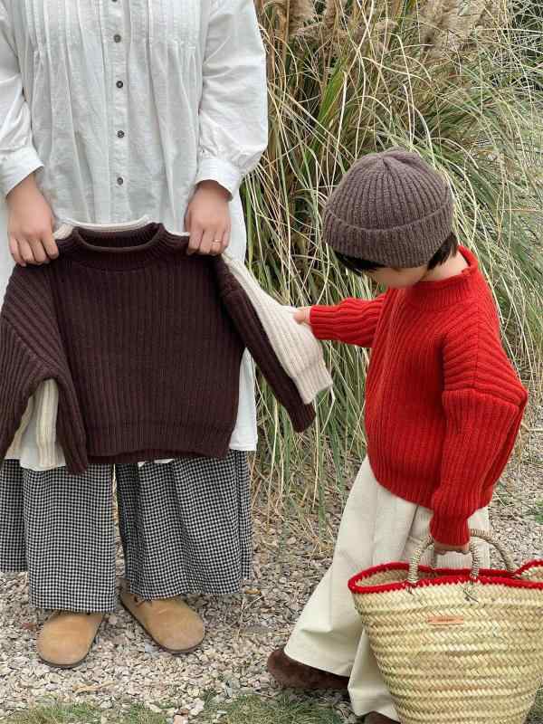 2ニット キッズ 子供服 秋冬 レトロ ハーフネック 厚手 セーター 森ガール