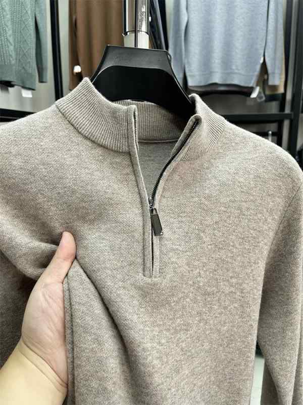 乐天商城 - ニット メンズ 男性用 ハーフハイネック ジッパー セーター 厚手 防寒 無地 トップス インナー ウール 100% ニットシャツ ニットウェア