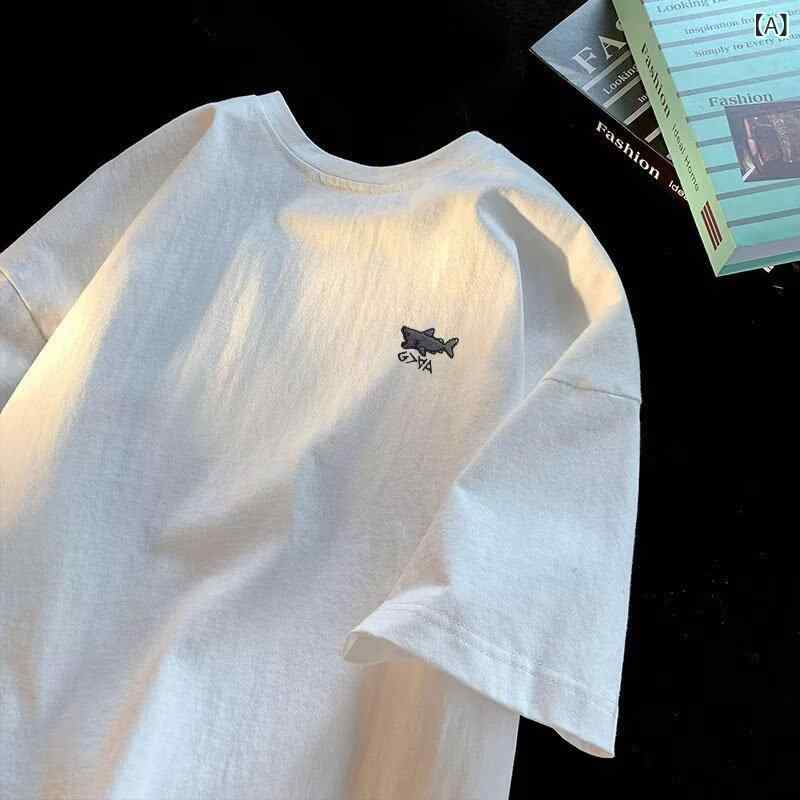 Tシャツ 男性用 夏 半袖 丸首 刺繍 リラックスフィット カジュアル ストリート系 トップス カットソー 普段使い