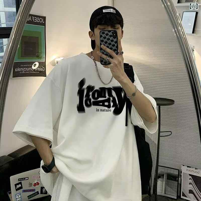 樂天商城 - Tシャツ メンズ 男性用 夏物 新作 ヘビーウェイト カジュアル ぼかし文字プリント トレンド 10代 20代 ゆったり 半袖 カットソー