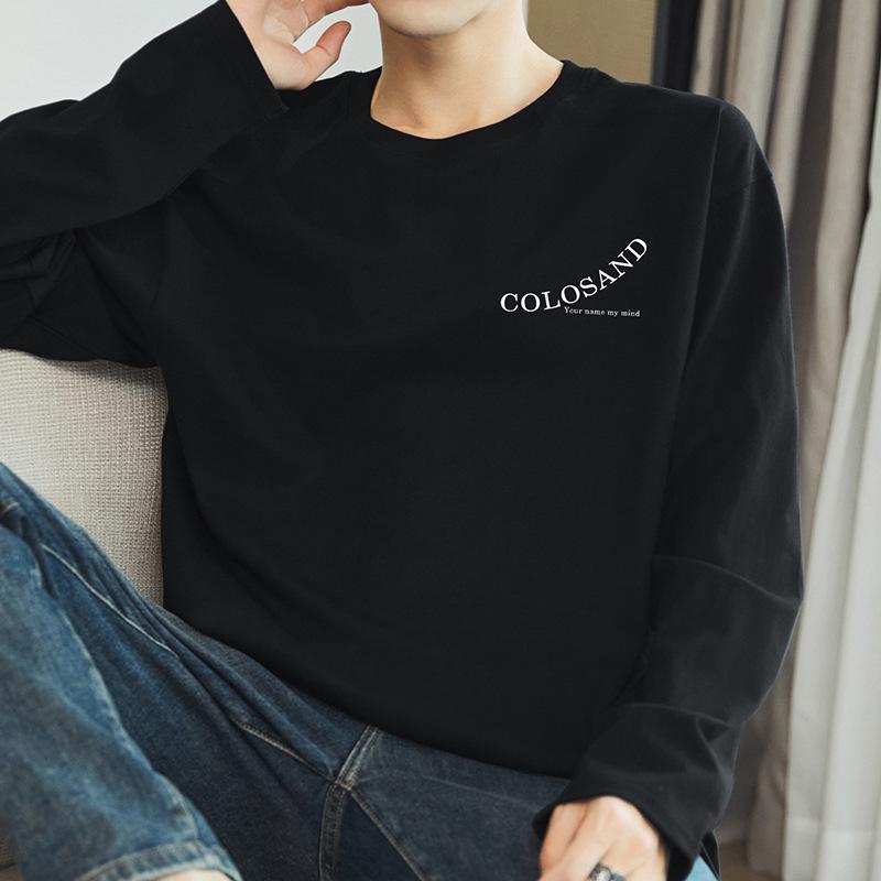 乐天商城 - Tシャツ メンズ 男性用 長袖 インナーシャツ カットソー 綿100% コットン クルーネック トップス 厚手 ブラック 無地 秋冬2