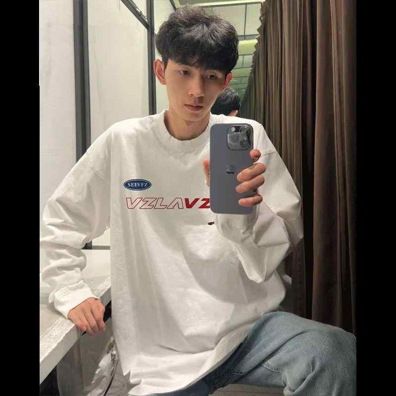 Tシャツ 男性用 トップス カットソー 長袖 コットン クルーネック ストリート カジュアル ゆったり