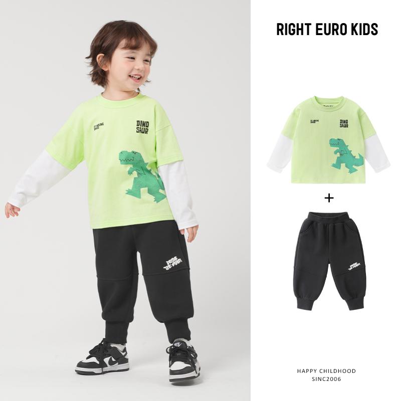 Rakuten - キッズ 男の子 春秋 長袖 Tシャツ パンツ 上下セット 子供服 ベビー服 かわいい 普段使い