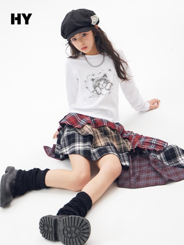 Tシャツ ガールズ 子供服 長袖 2025年 秋物 韓国風 丸首 トップス 中大キッズ 秋服 かわいい カットソー