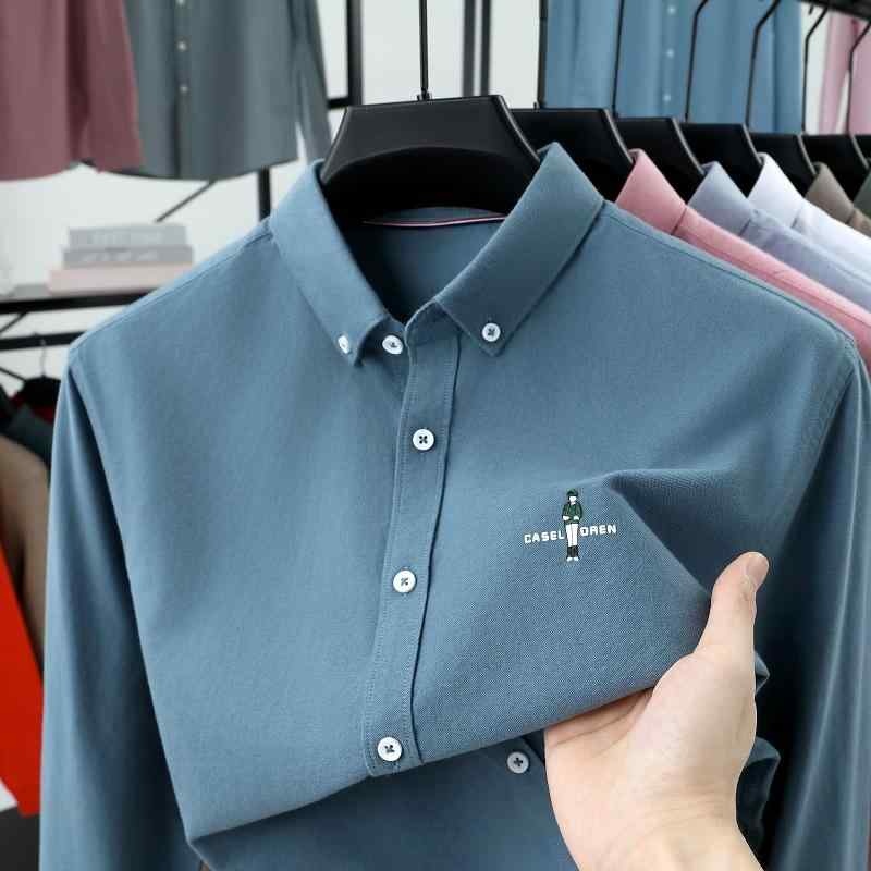 シャツ メンズ 男性用 長袖 オックスフォードシャツ コットン 綿100％ 刺繡 ビジネス カジュアル ゆったり 普段使い