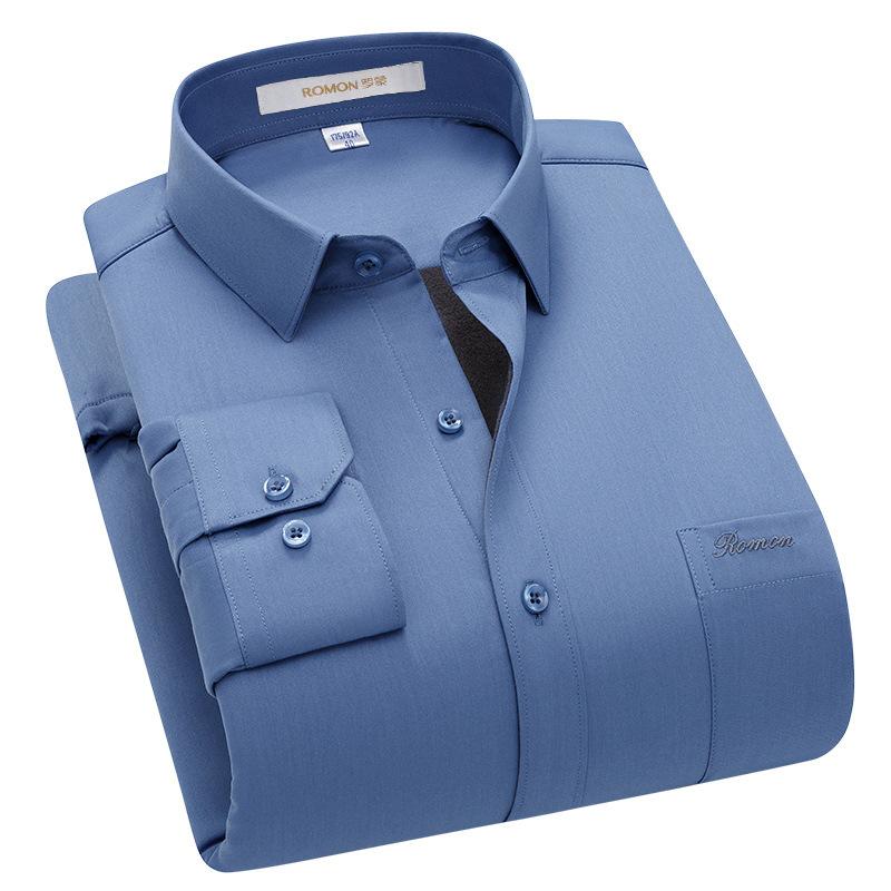 シャツ メンズ 男性用 秋冬 長袖 加絨 加厚 暖かい 防寒 無地 トップス 真ポケット付き