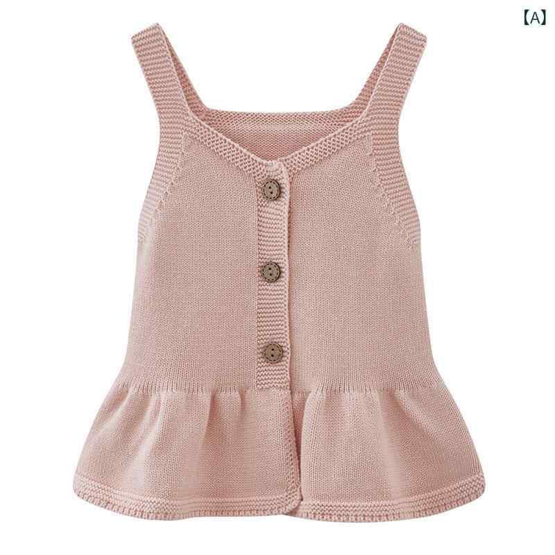 ワンピース キッズ 女の子 ニット ベスト カーディガン 春秋 綿 ノースリーブ セー...