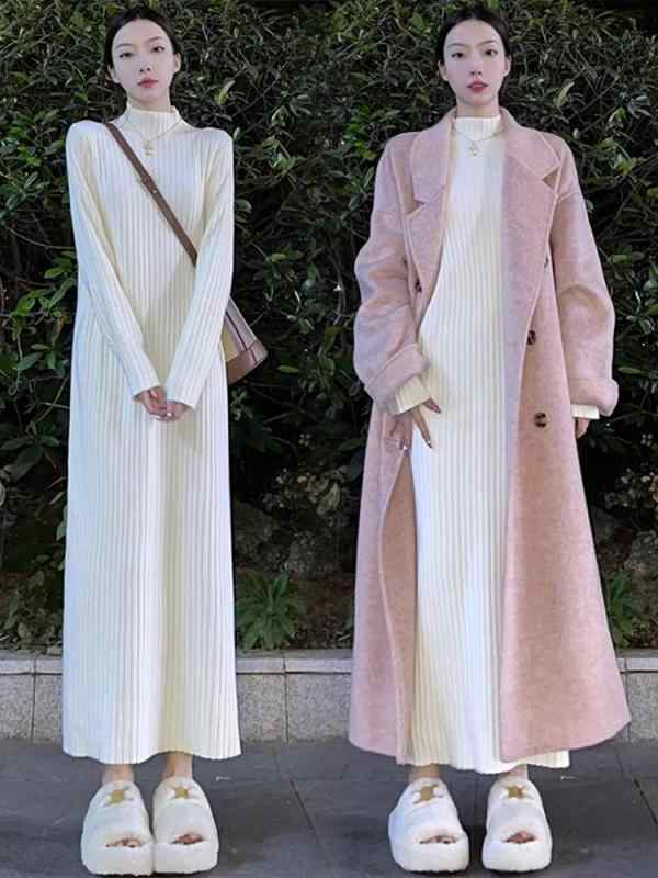 ワンピース レディース 秋冬 ニットワンピース ロング丈 長袖 インナー ミディアム丈 Aライン 無地 着痩せ 体型カバー 上品 きれいめ ..