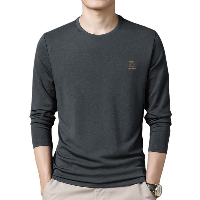 乐天商城 - Tシャツ メンズ 男性用 長袖 丸首 春秋 ミドルエイジ 衛衣 全綿 コットン100% インナー