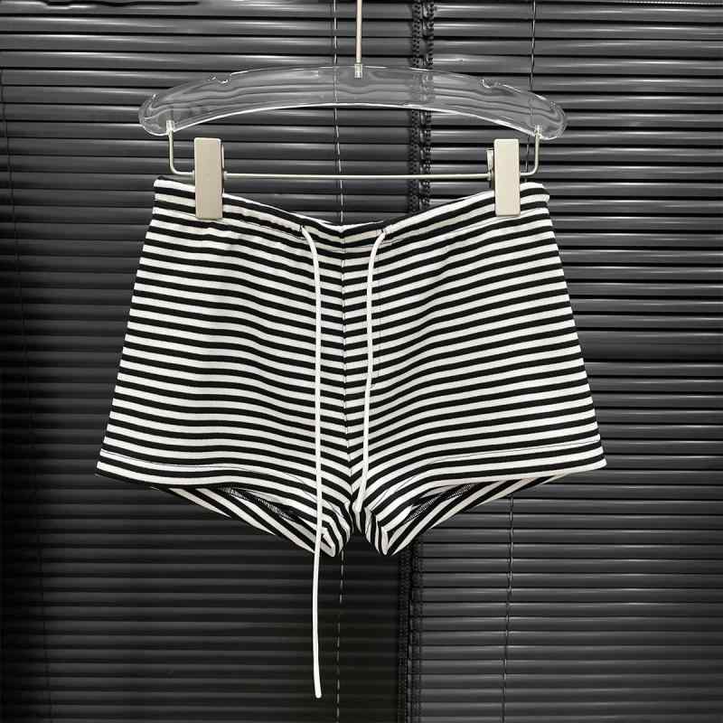 ショートパンツ レディース モノトーン ボーダー ドローストリング 伸縮性 普段使い ルームウェア