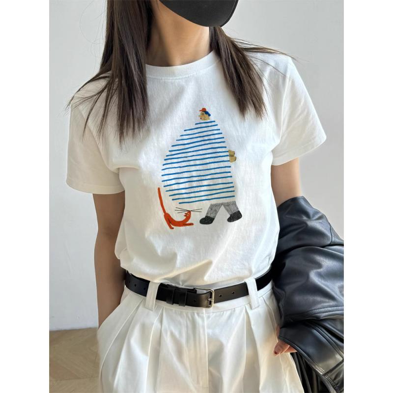 Tシャツ レディース かわいい 半袖 微 মোটা 正肩 丸首 デザイン カットソー 怪味 カジュアル トップス