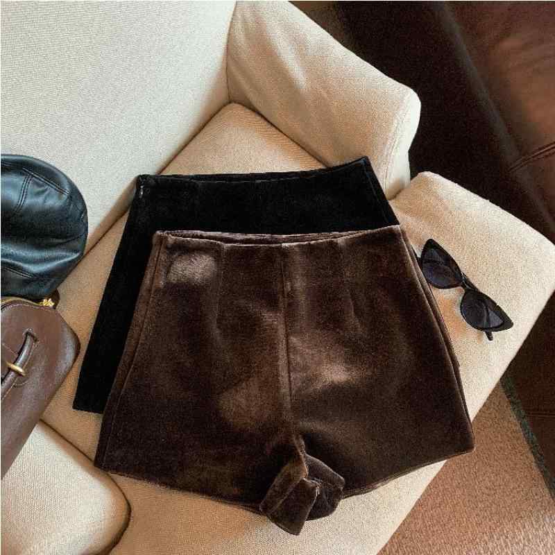 ショートパンツ レディース 秋冬 ハイウエスト スリム 美脚 ベロア ストレートパンツ ブーツカットパンツ ベルベット ストレッチ おしゃれ かわいい レトロ