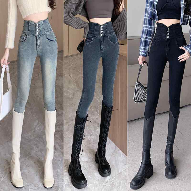 デニム レディース スキニー ハイウエスト 着痩せ ストレッチ 裏起毛 美脚 小柄 タイト スリムフィット ブーツカット ジーンズ パンツ