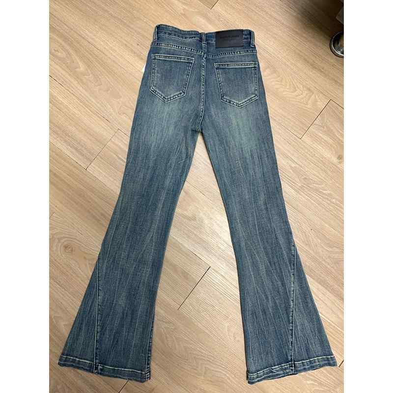 ジーンズ レディース 小柄 低身長 向け レトロ ブルー デザイン カットオフデニム フレアデニム ハイウエスト ストレート 細身 ブーツカット