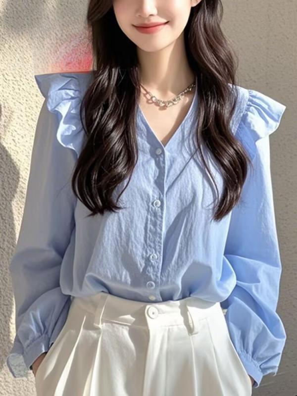 シャツ レディース ブルー ドロップショルダー 長袖 冷感 ゆったり トップス 春秋