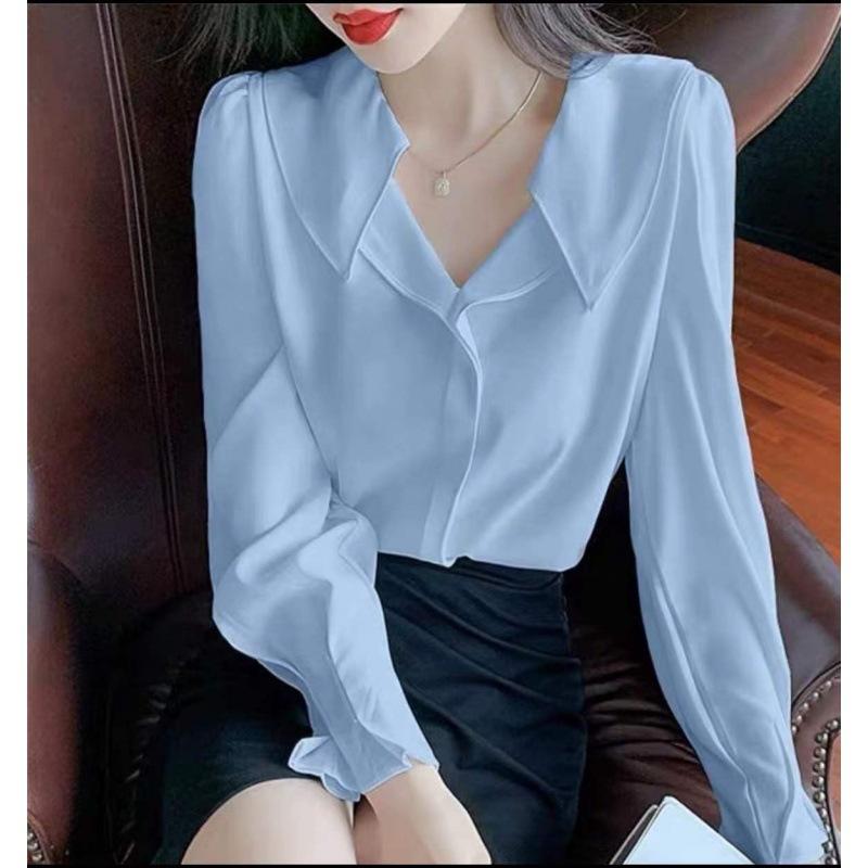 シャツ レディース 長袖 春秋 韓国風 デザイン性 シフォン トップス 気質 パフスリーブ ブラウス 別珍 上着