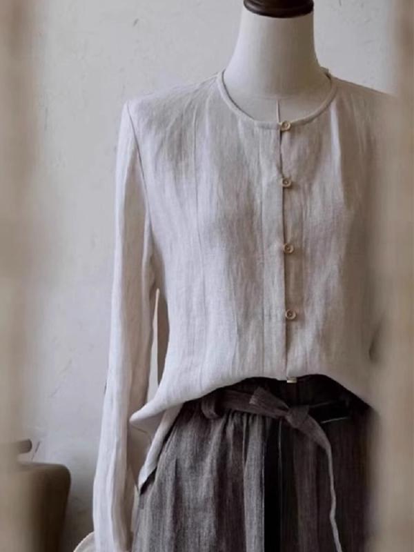 シャツ レディース 亜麻 リネン トップス ブラウス 春夏 防しわ加工 防シワ加工 UVカット 紫外線対策 ナチュラル リラックス ウェア 茶系 ナチュラルカラー 無地 羽織りもの 冷房対策 普段使い2