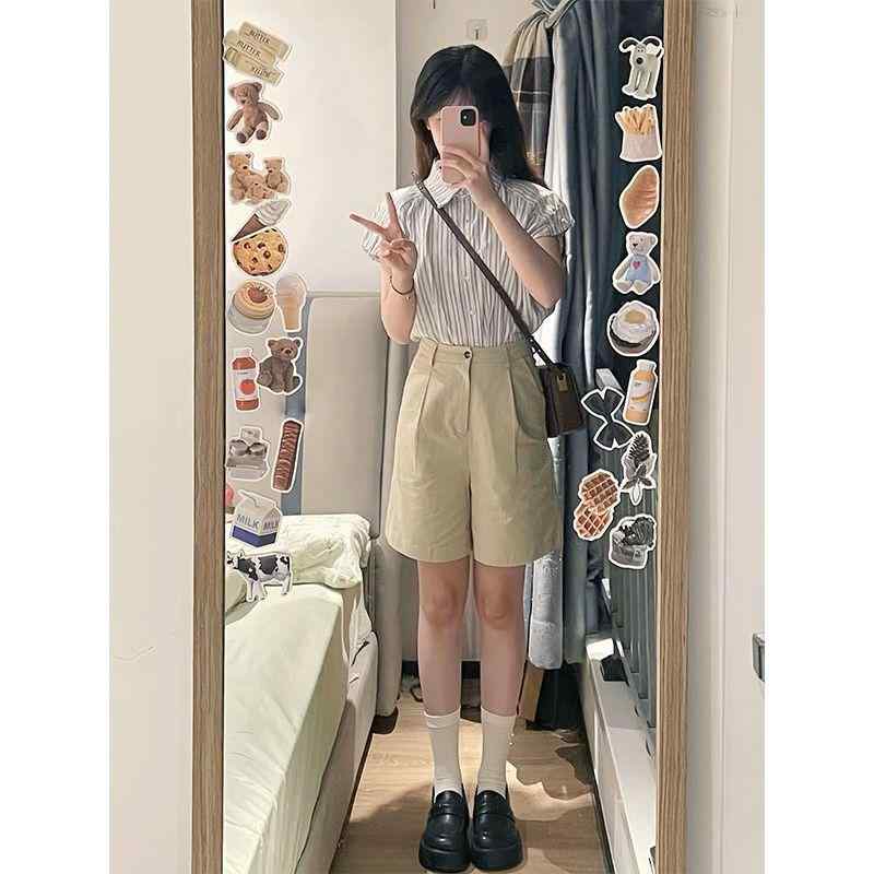 セットアップ レディース ストライプ シャツ & ショートパンツ 上下セット カジュアル 普段使い 部屋着 リラックス 春夏