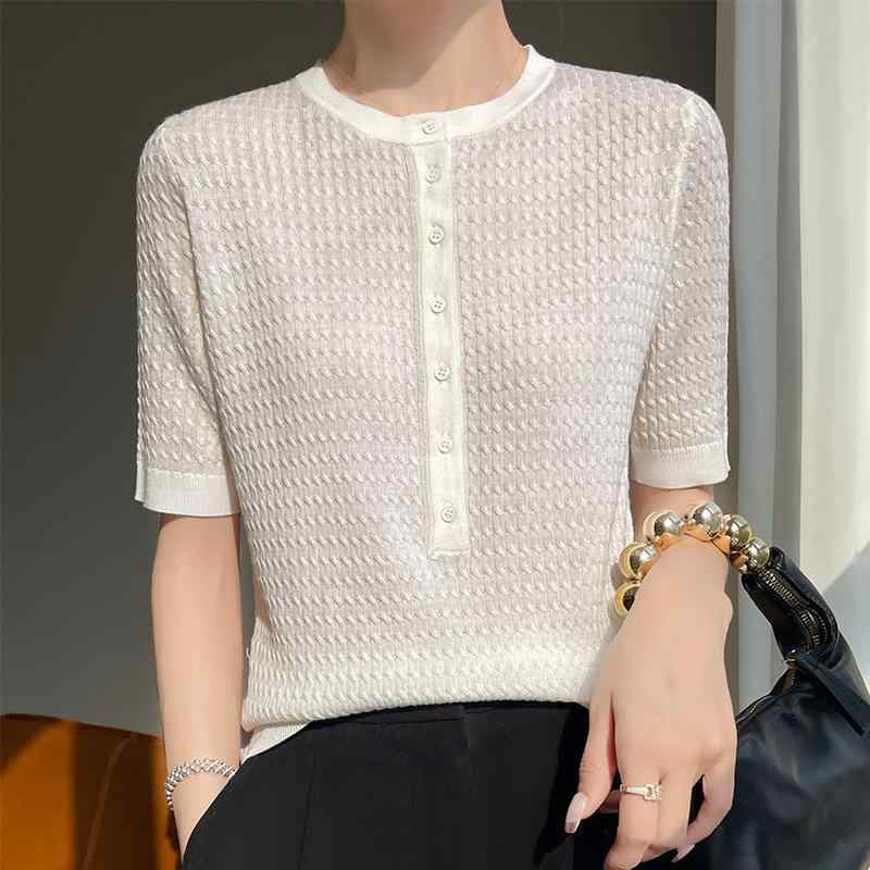 ニット レディース 春夏 薄手 半袖 トップス ラウンドネック カーディガン エレガント 上品 きれいめ 通勤 オフィス