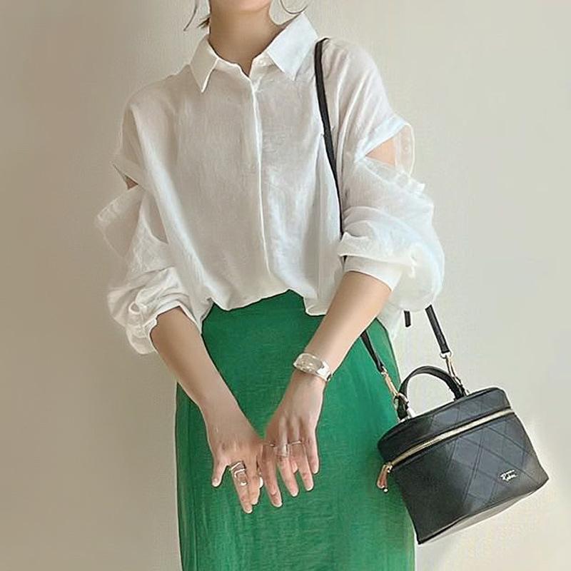 シャツ レディース 日焼け止め 薄手 長袖 小衫 接触冷感 透け感 襟付き トップス ゆったり かわいい 羽織り 冷房対策 冷感 紫外線対策