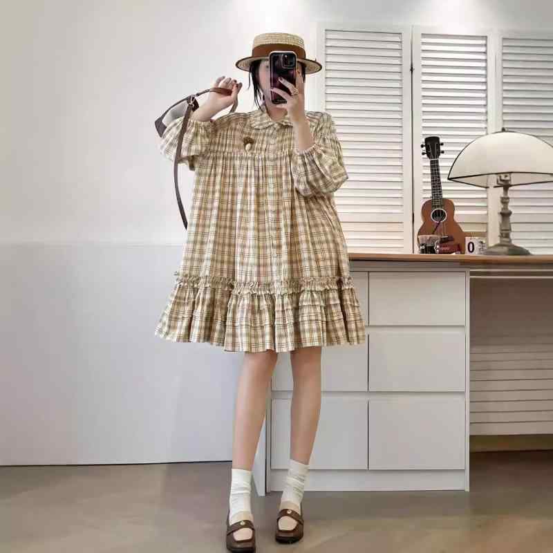 ワンピース レディース 秋冬 チェック柄 レトロ Aライン ゆったり 体型カバー 着痩せ 学生風 かわいい ガーリー カジュアル2
