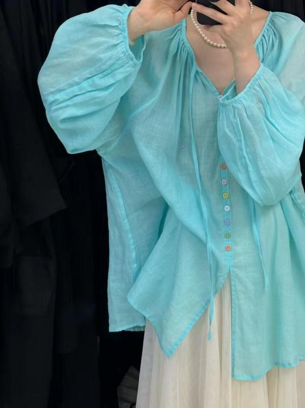 シャツ レディース ゆったり 薄手 日焼け止め 羽織り トップス 韓国風 前開き 彩り 飾りボタン 冷房対策 紫外線対策 普段使い 通勤 リラックス かわいい2