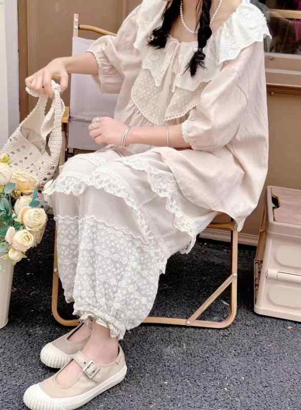 シャツ レディース 森ガール トップス ブラウス 泡 パフスリーブ ゆったり 綿 麻 リネン 日焼け対策 冷房対策 ナチュラル かわいい2