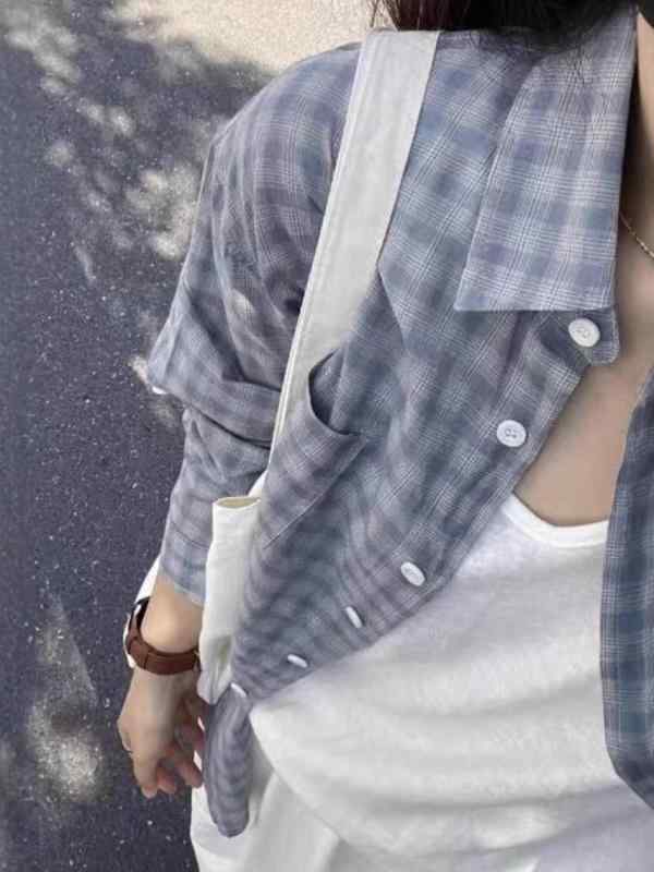 シャツ レディース ブルー チェック柄 日焼け止め 接触冷感 涼感 紫外線対策 冷房対策 肩落ち ゆったり 羽織り 薄手