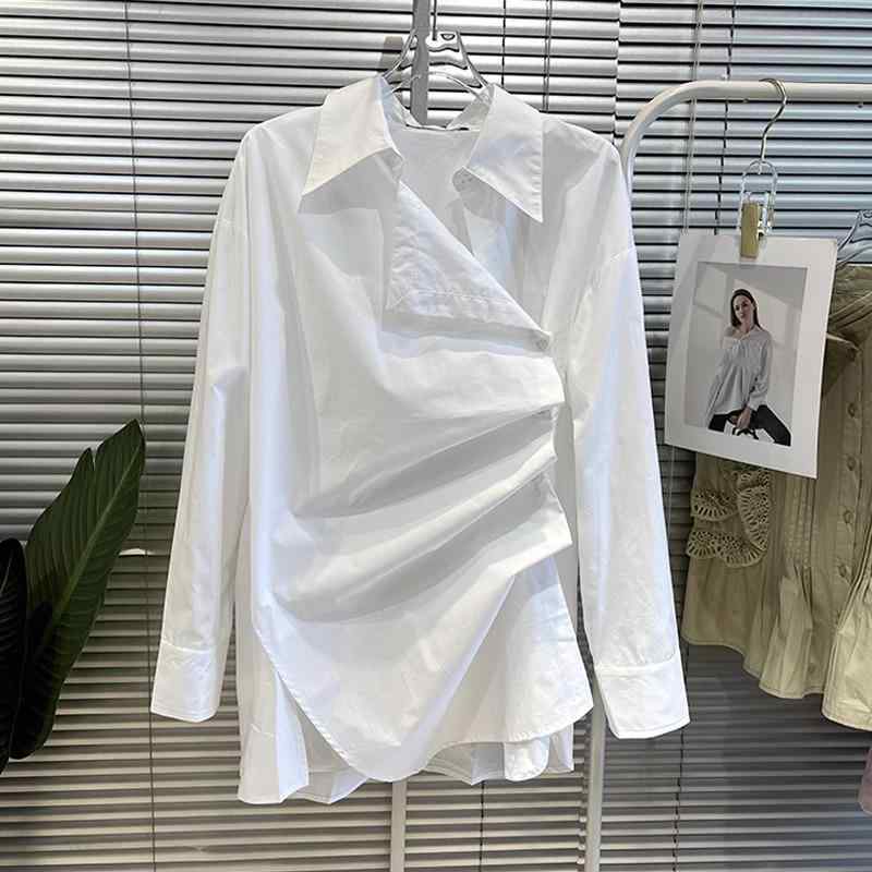 シャツ レディース 秋冬 ゆったり 長袖 無地 ボタン ギャザー デザイン 接触冷感 とろみ感 おしゃれ トップス 韓国風