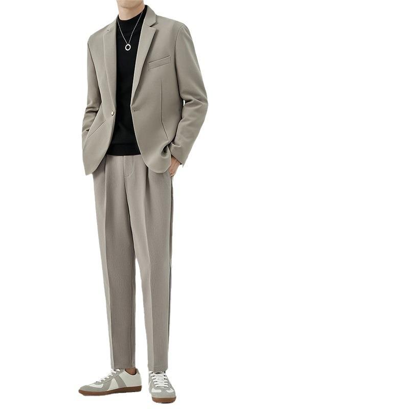 ジャケット 男性用 ゆったり 軽量 シワになりにくい 無地 カジュアル スーツ セット 高級感