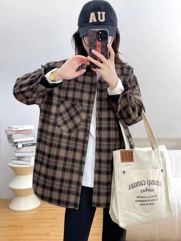 Rakuten - シャツ レディース 秋冬 チェック柄 裏起毛 厚手 ネルシャツ 暖かい ゆったり カジュアル 韓国風 トップス アウター