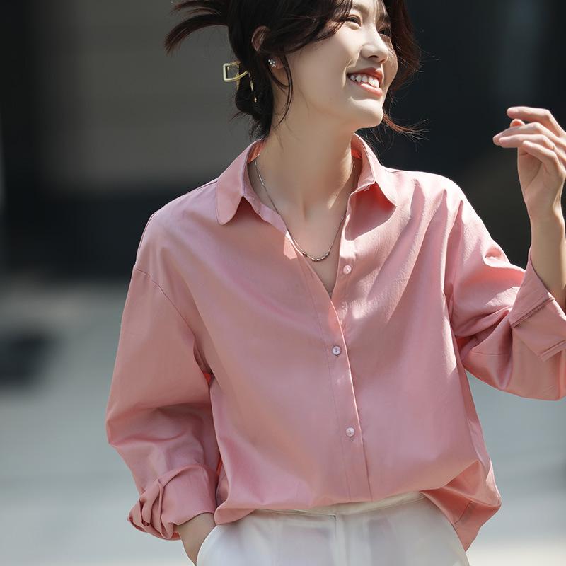 シャツ レディース 春夏 綿 韓国風 デザイン かわいい 無地 ガーリー トップス ブラウス ギャザー パフスリーブ 長袖 オフィス カジュアル