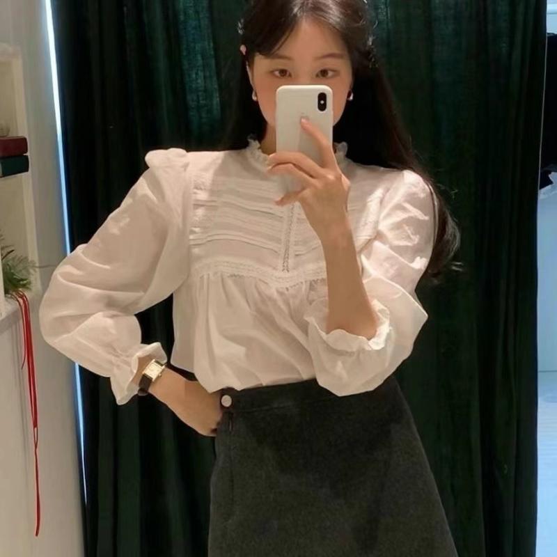 シャツ レディース ロマンチック レース 花柄 トップス 韓国 INS風 ブラウス かわいい ガーリー フェミニン 上品 きれいめ エレガント 普段使い デート2