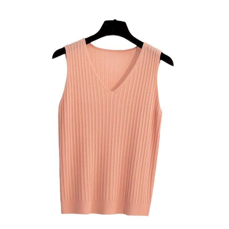キャミソール レディース Vネック ノースリーブ ニット トップス 接触冷感 伸縮性 カットソー ゆったり 体型カバー 着痩せ サマーニット