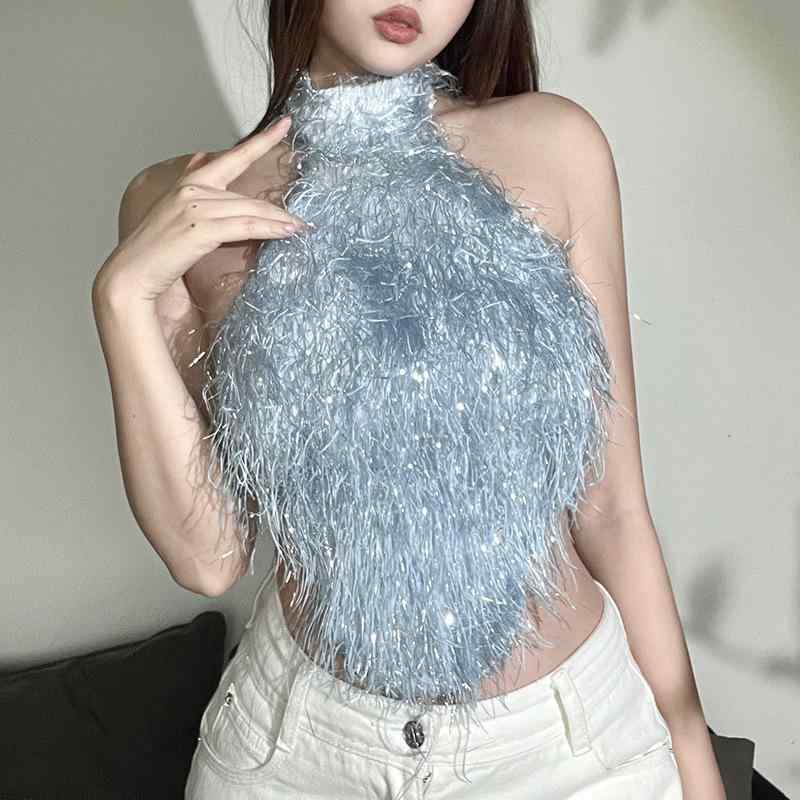 ベスト レディース 春夏 セクシー チューブトップ スパンコール ノースリーブ ショート丈 トップス 接触冷感 伸縮性 へそ出し パーティー イベント 普段使い インナー