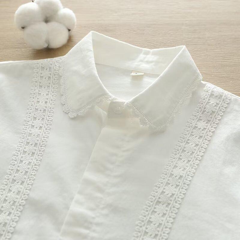 シャツ レディース レース 花柄 コットン 春秋 ブラウス トップス デザイン襟 文芸風