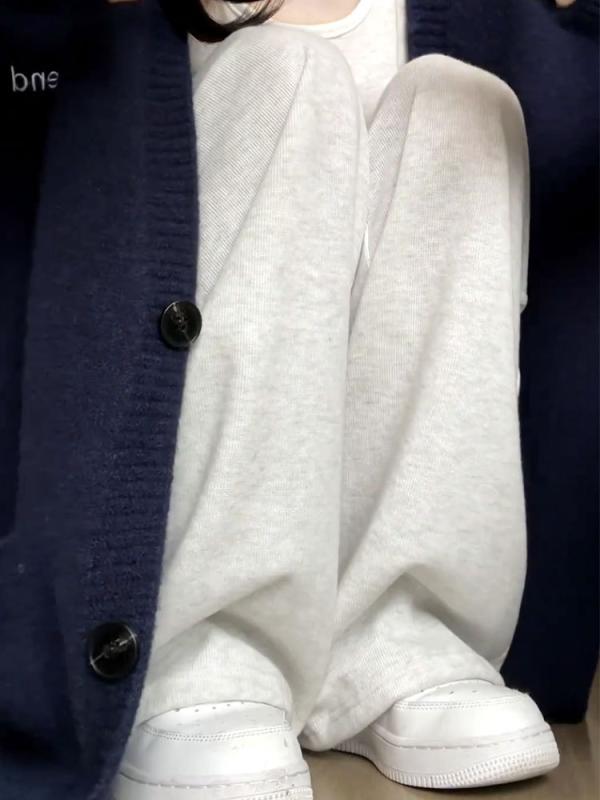 パンツ レディース 秋冬 グレー ワイドレッグパンツ ドレープ感 ロングパンツ ルーズフィット ジョガーパンツ 美脚 スポーティ スウェットパンツ リラックス 普段使い