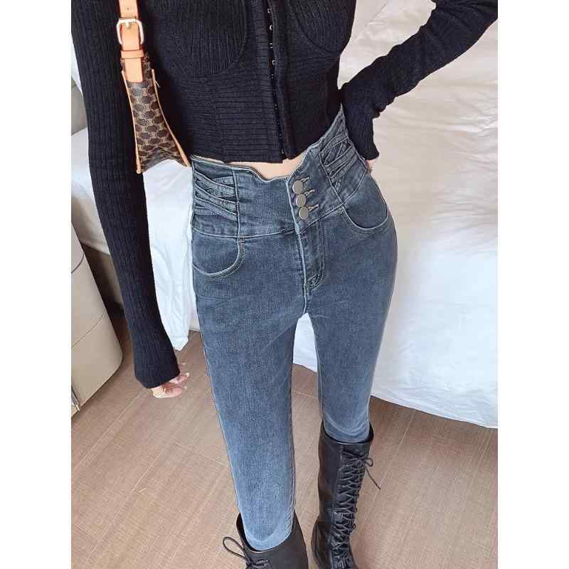 ジーンズ レディース ハイウエスト スリム ストレッチ スキニー デニム パンツ ジーパン 美脚 脚長 藍色系