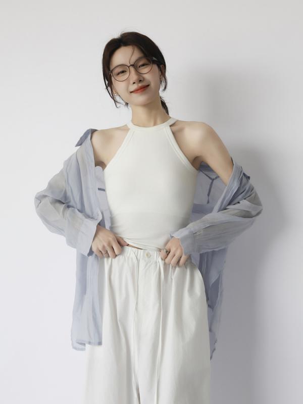 タンクトップ レディース ブラトップ付き ホルターネック デザイン性 インナー ショート丈 トップス 美背 見せブラ