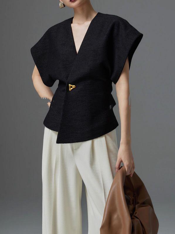 ベスト レディース クール ウエストマーク 着痩せ アシンメトリー ノースリーブ トップス スマート エレガント モード スタイリッシュ