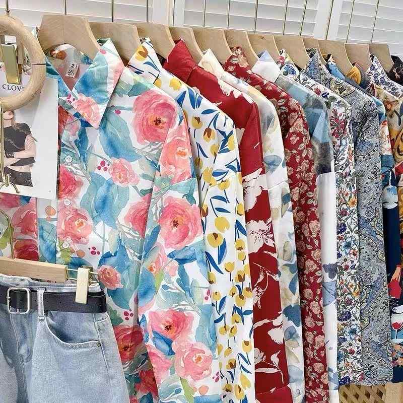 乐天商城 - シャツ レディース レトロ ゆったり フラワープリント 長袖 ブラウス トップス 港風 小花柄 ヴィンテージ感