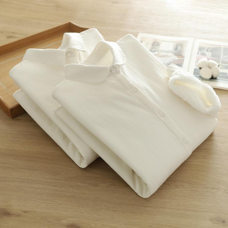 シャツ レディース 秋冬 あったか 白シャツ ブラウス トップス 長袖 小 круглый вырез 無地 シンプル2