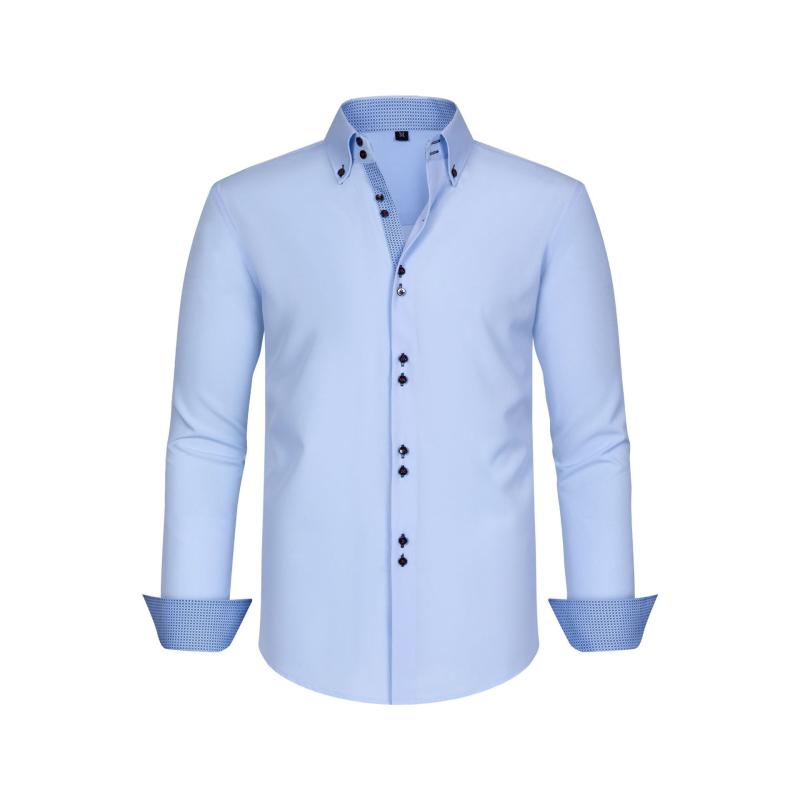 シャツ 男性用 トップス ストレッチ ポルカドット ドット柄 切り替え デザイン ダブルブレスト 長袖シャツ アマゾン