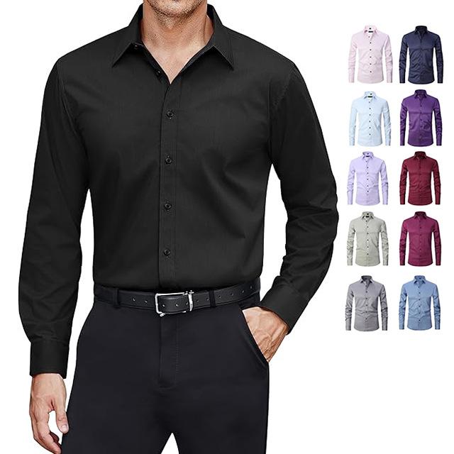シャツ 男性用 長袖 ビジネス フォーマル カジュアル 高級感 黒シャツ トップス 紳士服 メーカー 直販