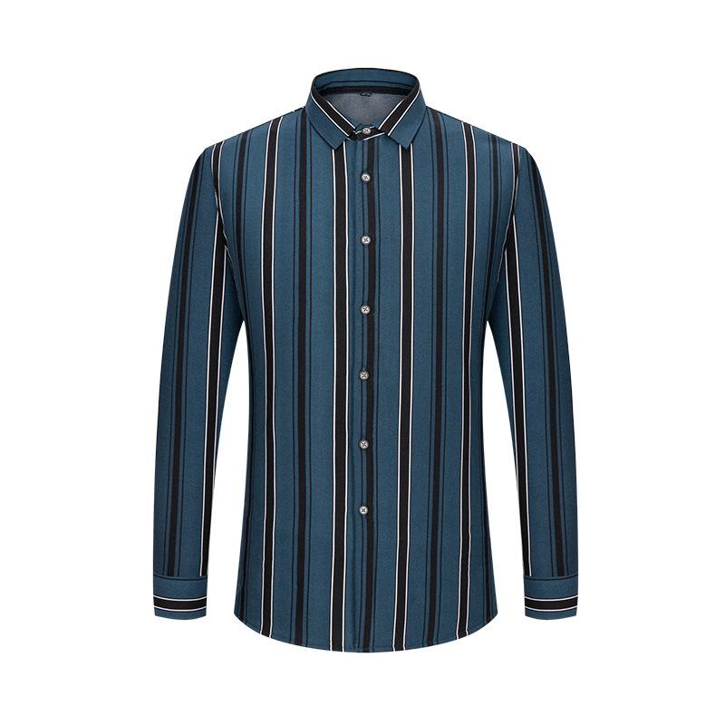 シャツ メンズ 男性用 秋冬 ストライプ柄 防寒 免燙 保温 裏起毛 ストレッチ 伸縮性 暖かい 休闲 ビジネス 衬衣