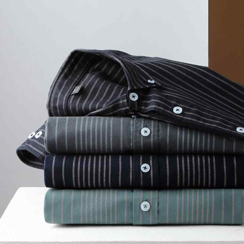 シャツ メンズ 男性用 ビジネス 長袖シャツ 綿混紡 ストライプ柄 トップス カジュアルシャツ 軽量 形態安定 普段使い2